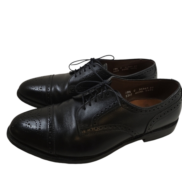 Mens Allen Edmonds Sanford Black Leather Cap Toe Oxford Dress Shoes Size 10.5 C